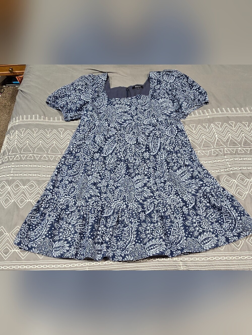Madewell Poplin Puff-Sleeve Tiered Babydoll Dress In Paisley Garden Size 6